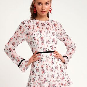 Lulus Floral to See White Floral Print Long Sleeve Mini Dress